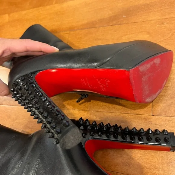 Black Studded High Heel Boots - Picture 3 of 6